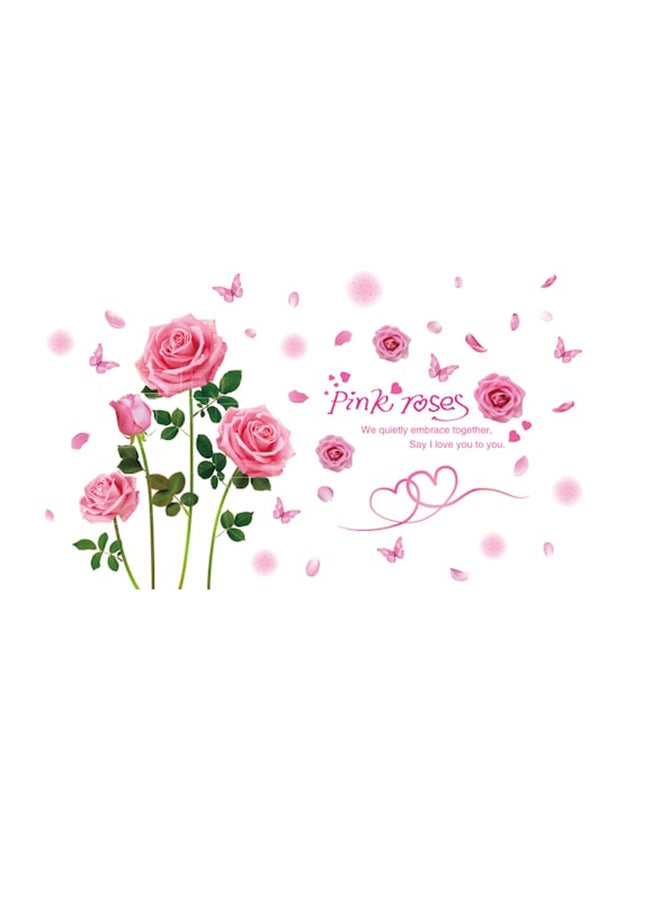 بيوينتي ملصق جداري ذاتي اللصق بتصميم زهور وردي/ أخضر 60 x 90سم - Image 1