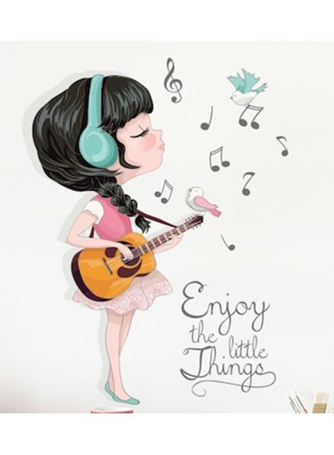 Creative Girl Guitar Note Wall Sticker Multicolour 45 x 60centimeter