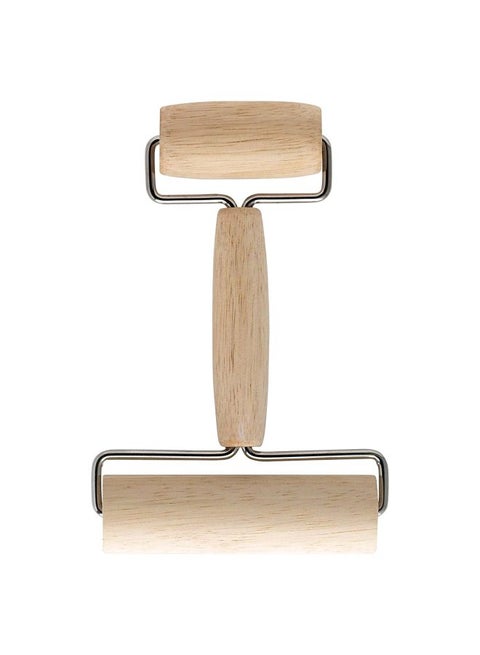 Double Sided Wooden Dough Roller Beige/Silver