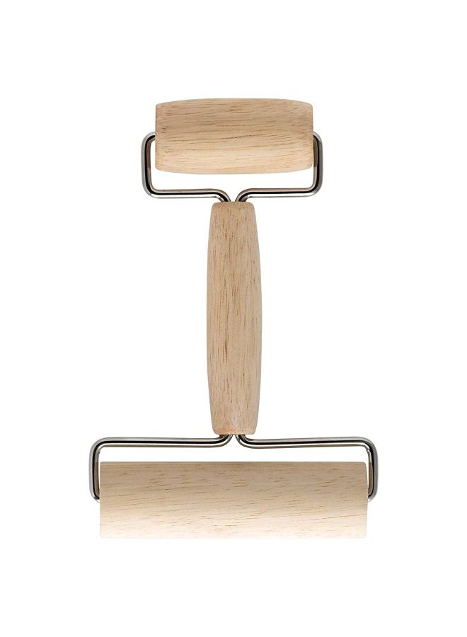 Double Sided Wooden Dough Roller Beige/Silver