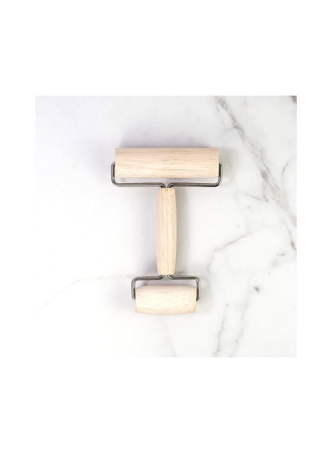 Double Sided Wooden Dough Roller Beige/Silver