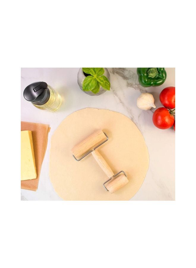 Double Sided Wooden Dough Roller Beige/Silver