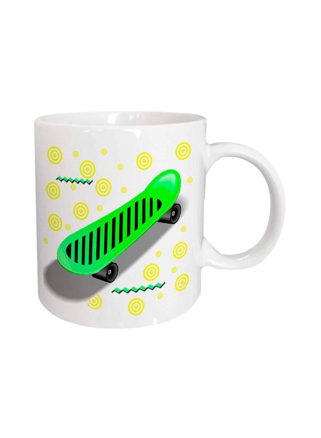 3DROSE Skateboard Printed Ceramic Mug White/Green/Yellow  - Image 1