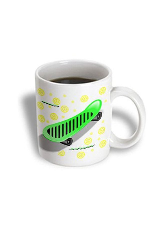 3DROSE Skateboard Printed Ceramic Mug White/Green/Yellow  - Image 2