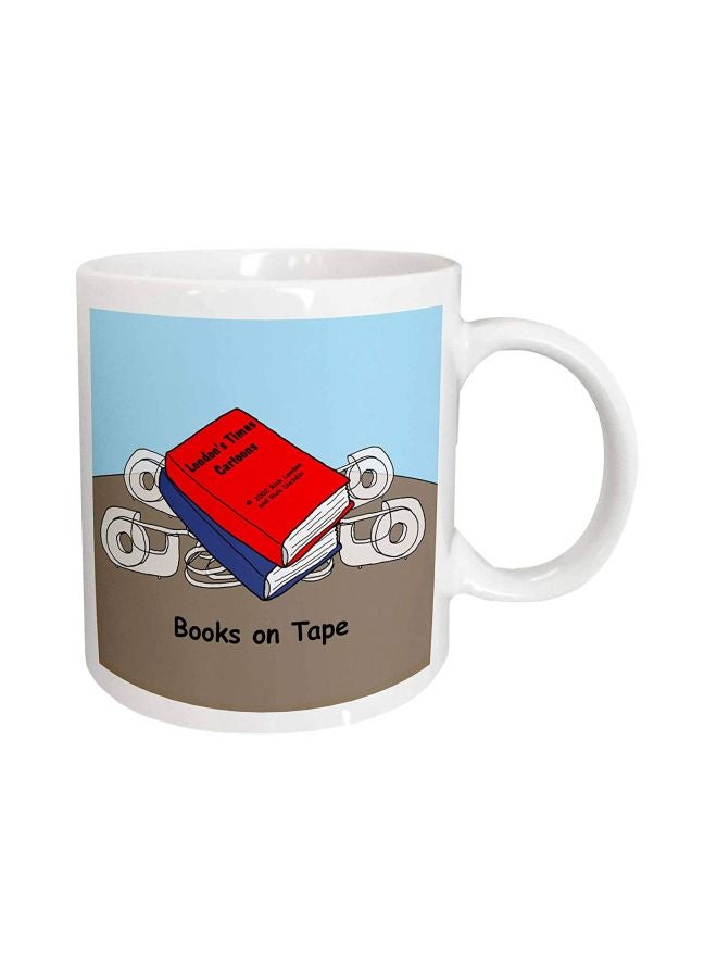 3DROSE Books On Tape Printed Ceramic Mug White/Blue/Red