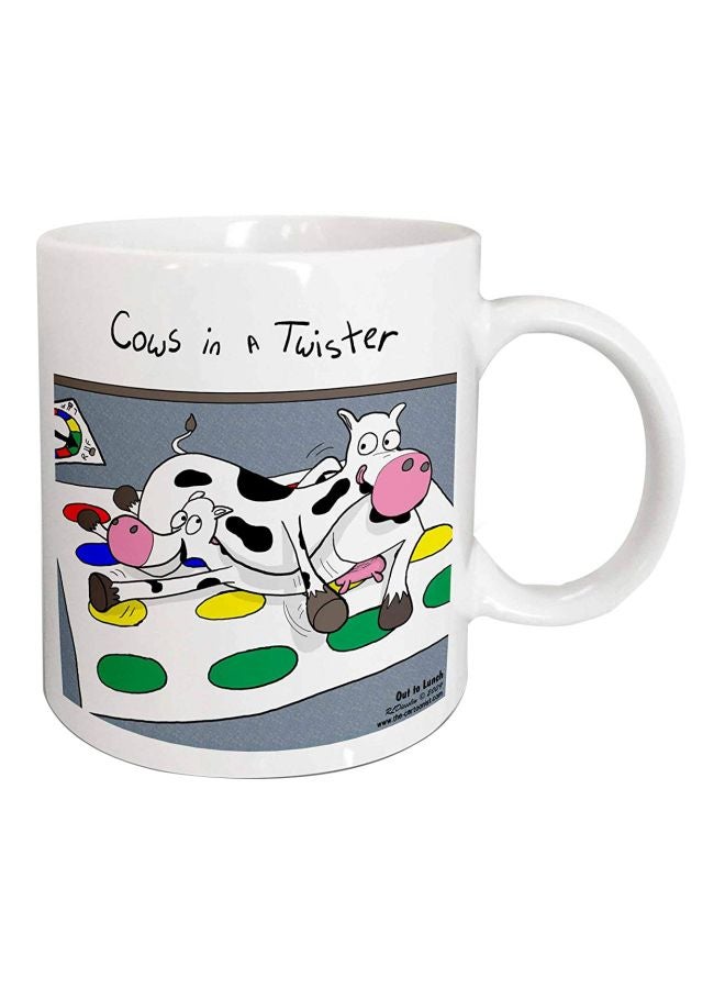 3DROSE Cows In A Twister Printed Ceramic Mug White/Black/Grey