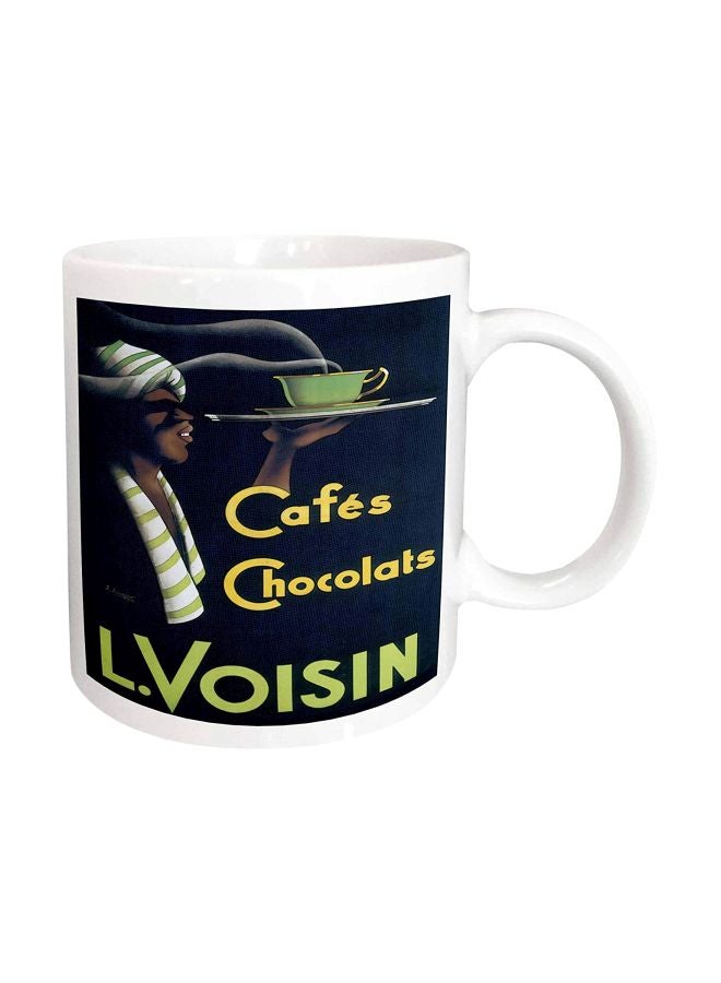 3Dروز كوب مج مطبوع عليه عبارة "Cafes Chocolats" أبيض/أسود/أصفر - Image 1