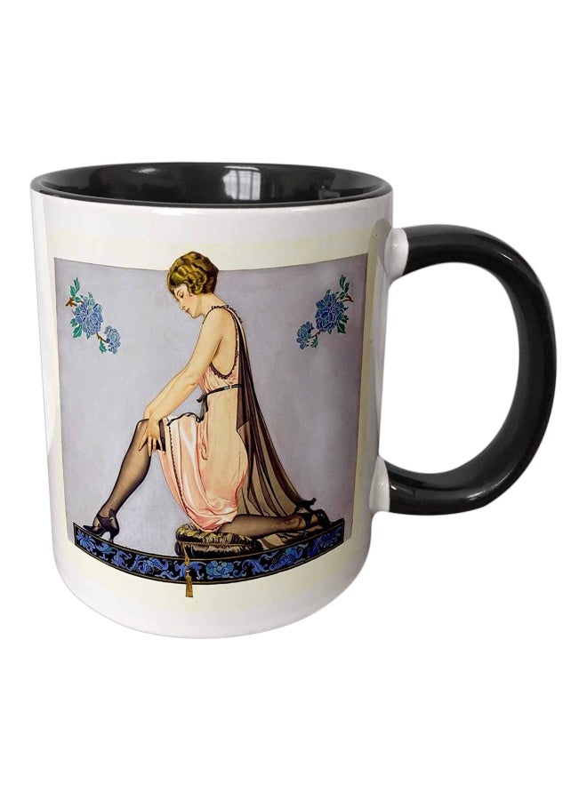 3Dروز مج مُزيّن بطبعة إعلان هويزري بنمط آرت ديكو بني/ أسود/ أزرق