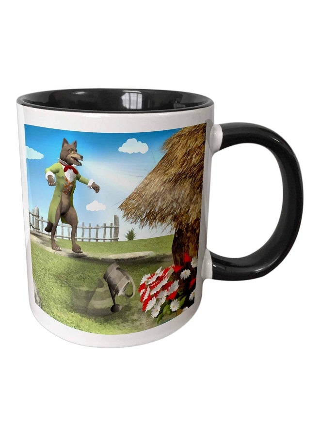 3Dروز مج مُزيّن بطبعة الذئب الكبير الشرير بني/أبيض/أخضر