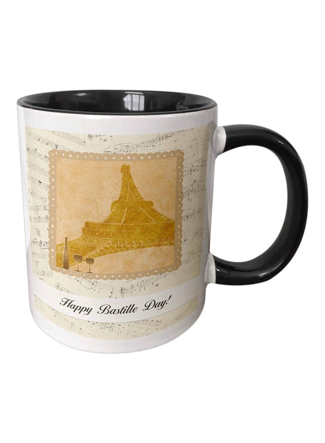 3Dروز مج مطبوع عليه عبارة "Happy Bastille Day" بني/أبيض/أسود