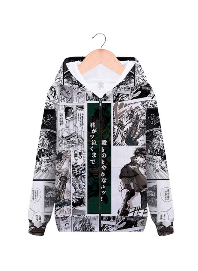Casual V Neck Bell Sleeve Hoodie White/Black - Image 1