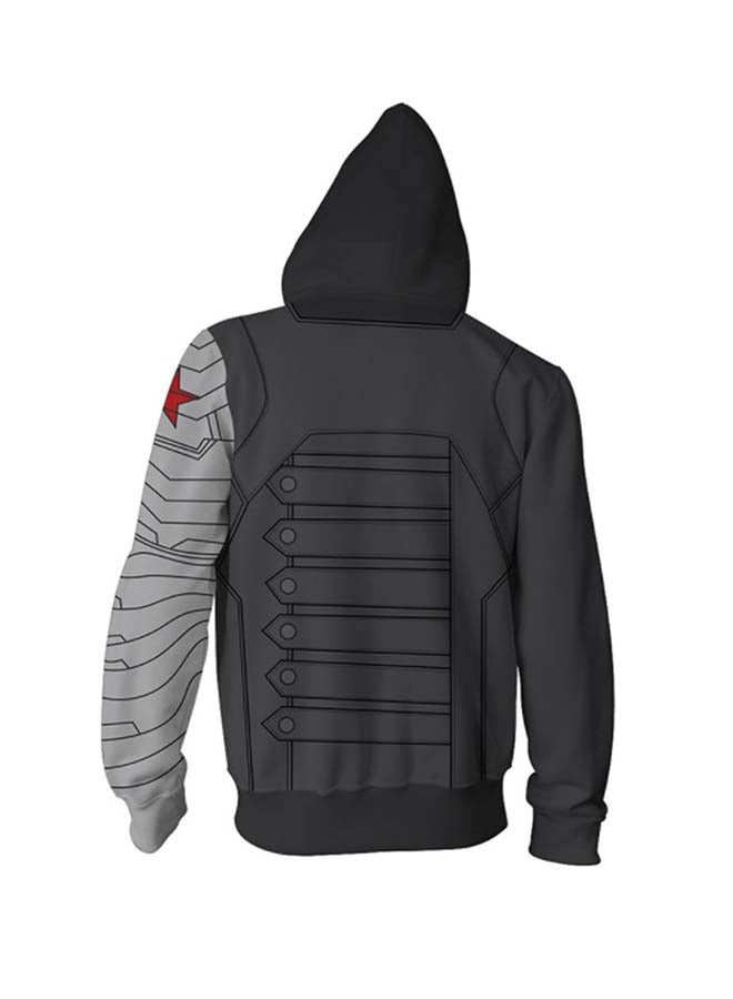 Generic Winter Soldier 3D Printed Zipper Hoodie Black/Grey  - Image 2