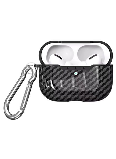 Carbon Fibber Bluetooth Headphone Protective Cover Apple AirPods 3 Pro With Hook Black