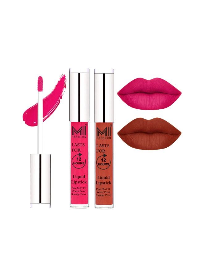 MI FASHION Pack Of 2 Pure Matte Liquid Lipstick Magenta/Brick Red  - Image 2
