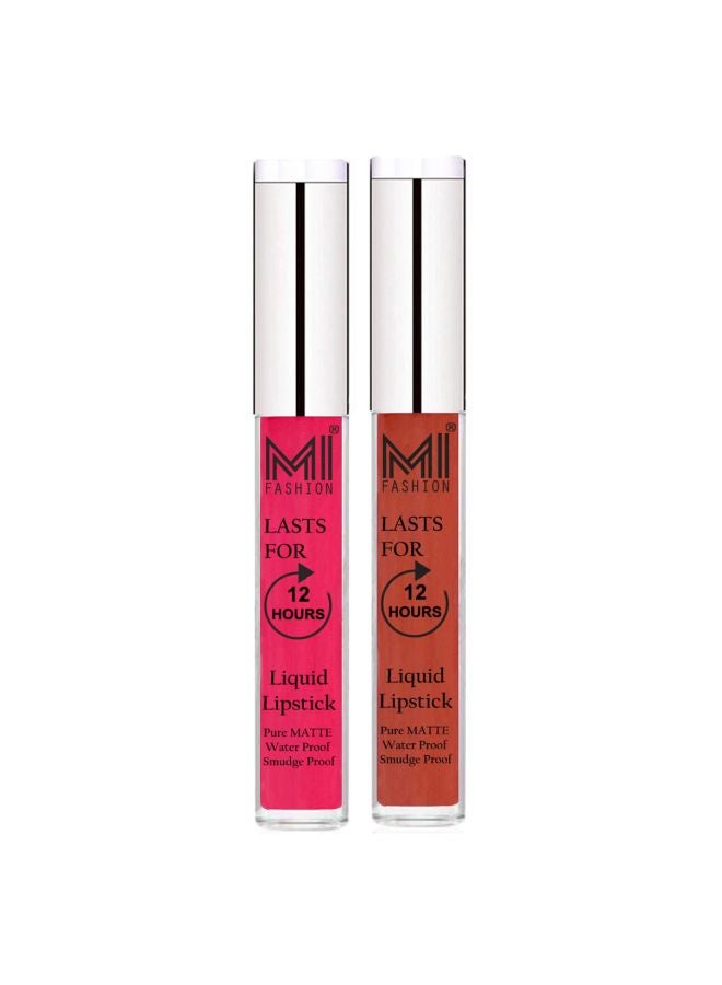 MI FASHION Pack Of 2 Pure Matte Liquid Lipstick Magenta/Brick Red  - Image 1