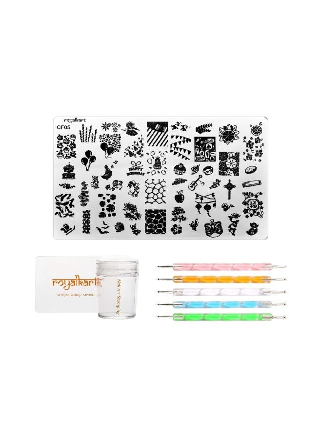 Royalkart - Nail Silicone Stamper Scraper And Double-Sided Dotting Tool Set Multicolour - Image 1