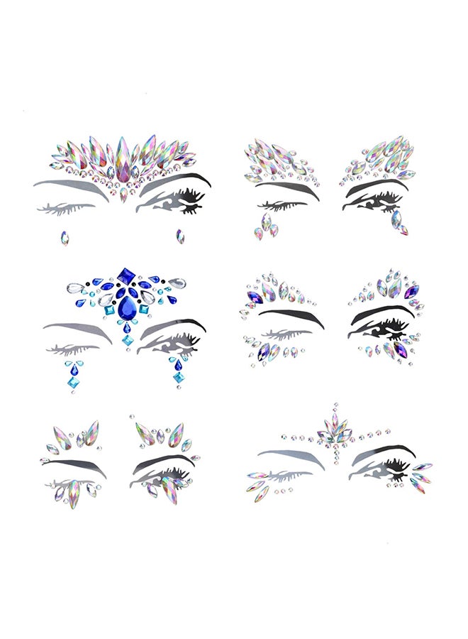 تيمو طقم ملصقات تاتو مؤقتة لامعة من أحجار الراين بتصميم وجه حورية بحر مكون من 6 قطع متعدد الألوان - Image 1