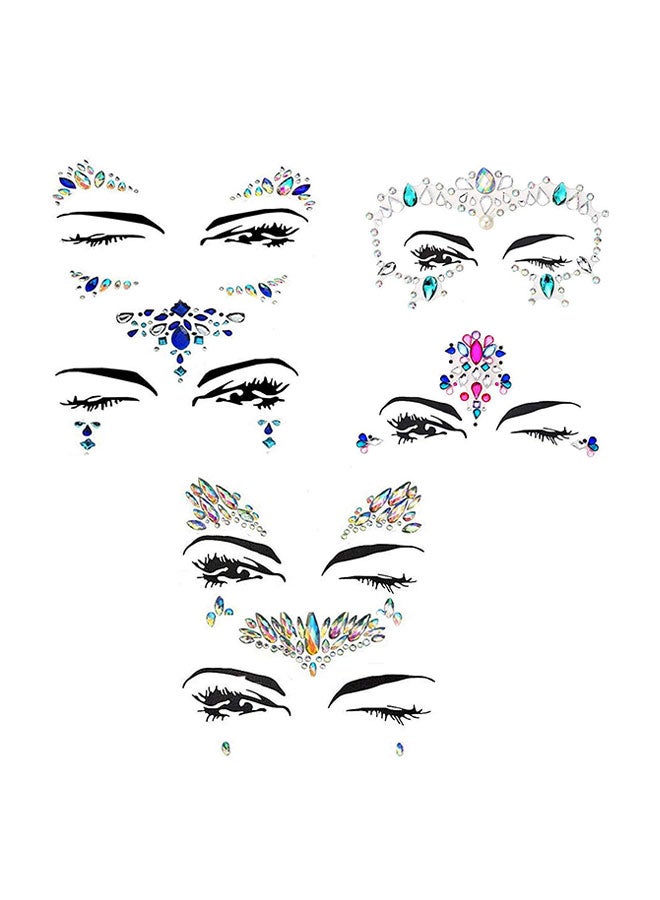 مجموعة ملصقات تاتو مؤقتة للوجه بتصميم مجوهرات مكونة من 6 قطع متعدد الألوان