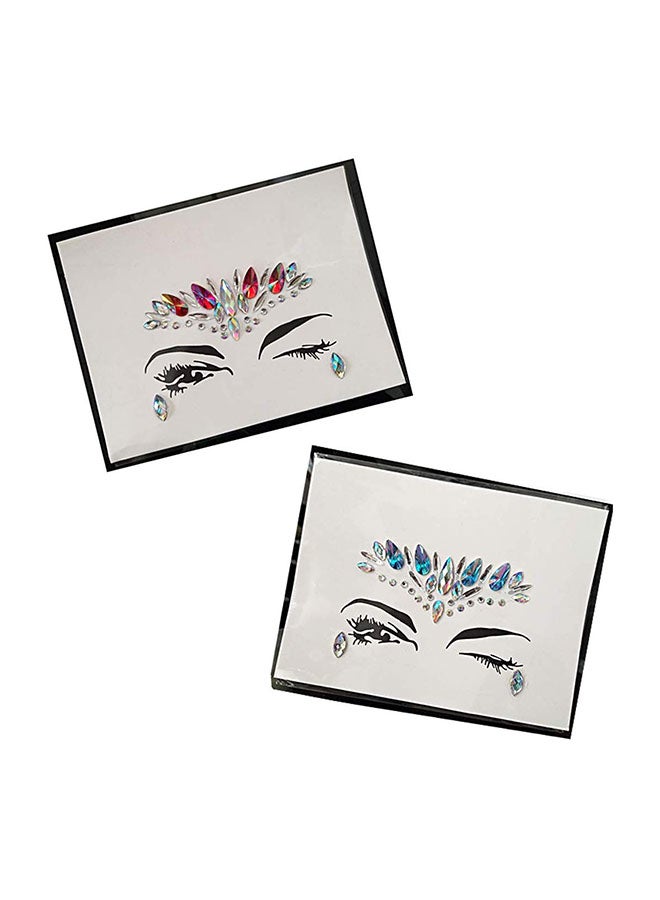 ملصق تاتو مؤقت للوجه من حجر الراين من قطعتين متعدد الألوان - Image 1