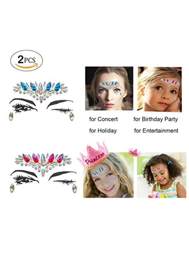 ملصق تاتو مؤقت للوجه من حجر الراين من قطعتين متعدد الألوان - Image 2