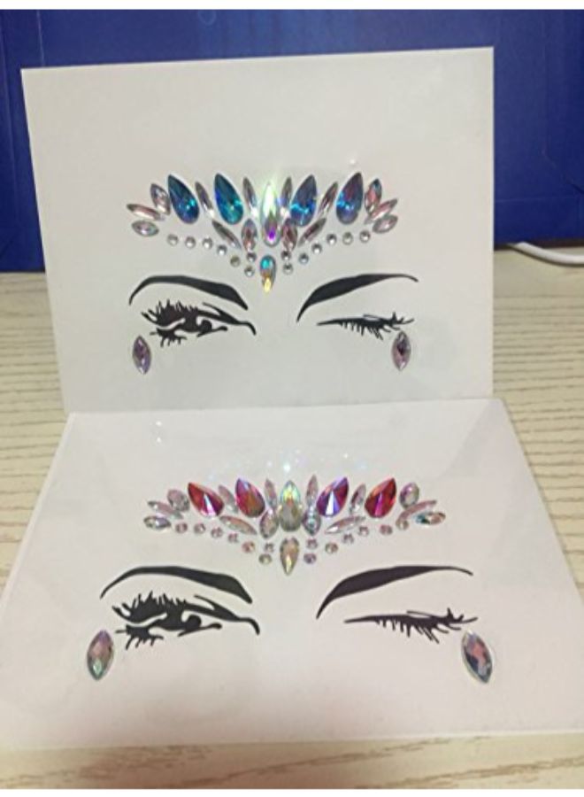 ملصق تاتو مؤقت للوجه من حجر الراين من قطعتين متعدد الألوان - Image 3