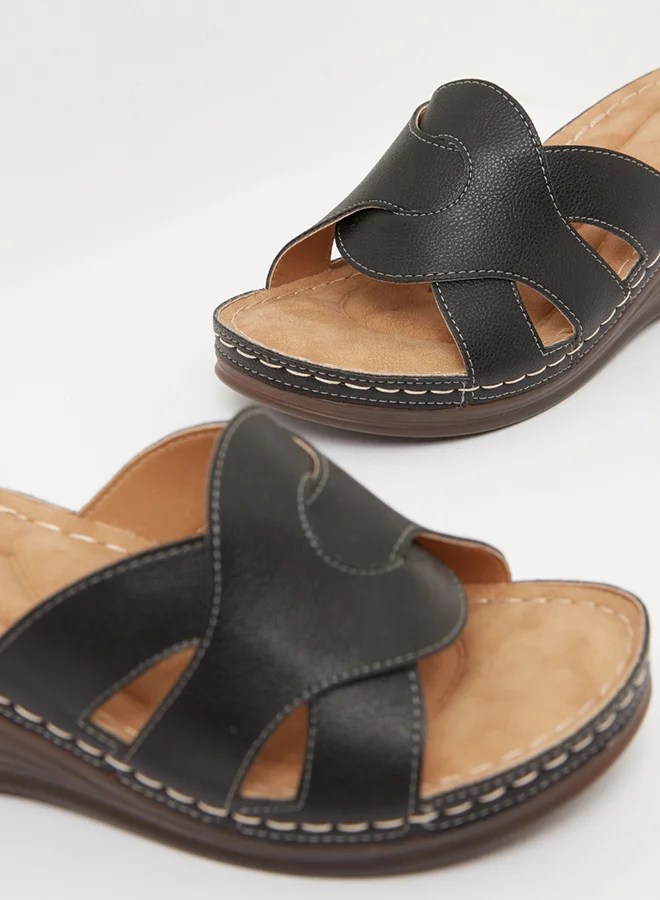 shoexpress Slip-On Closure PU-Polyurethane Flat Sandals Black