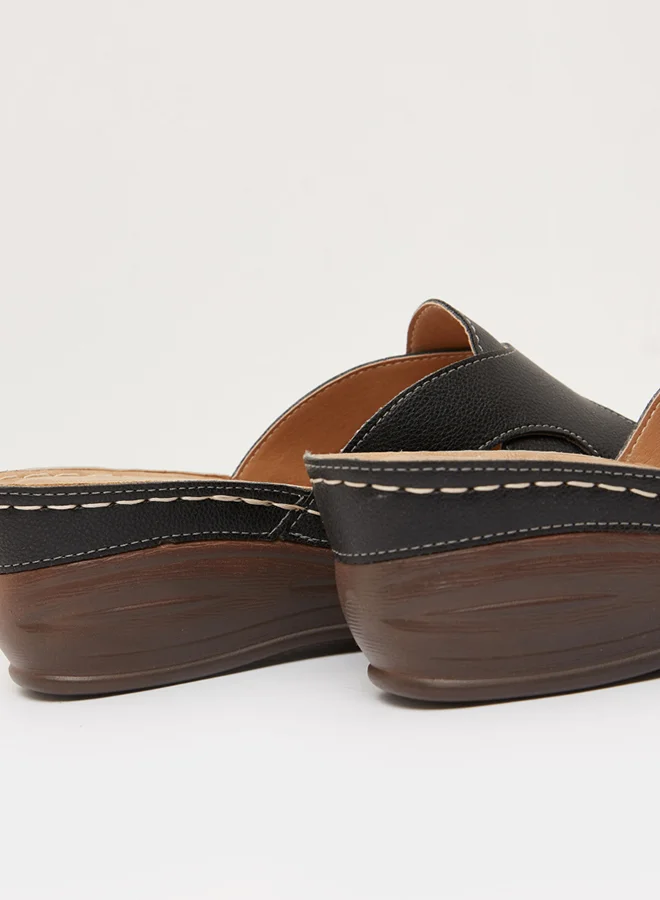 shoexpress Slip-On Closure PU-Polyurethane Flat Sandals Black