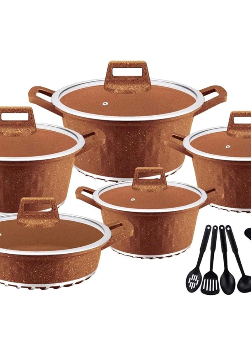 ديسيني طقم أواني طهي من الجرانيت مكون من 17 قطعة بني - Image 2