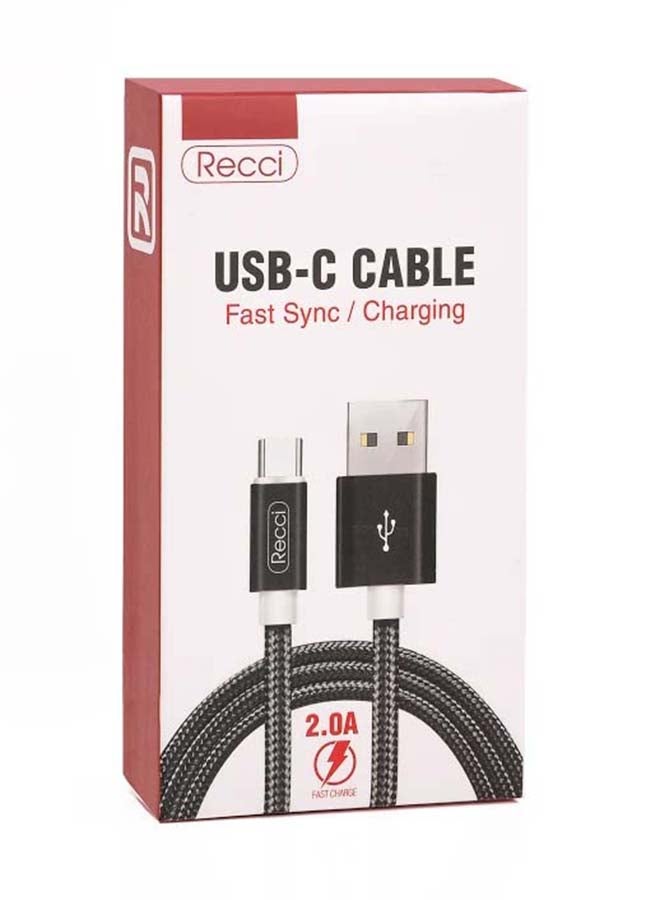 Recci Nylon Braided USB-C Data Sync Charging Cable Black - Image 2
