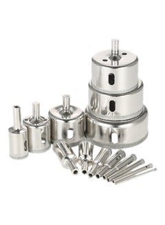 14-Piece Glass Hole Saw Drill Bit Set Silver