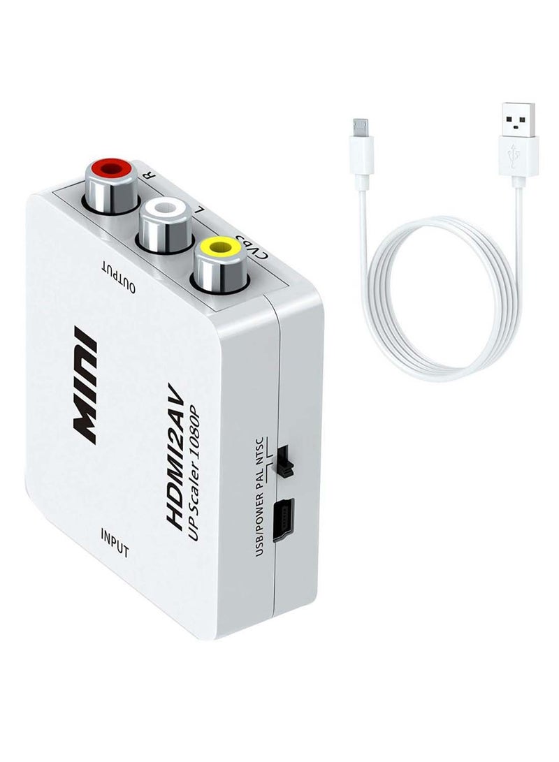 HDMI To 3 RCA Composite AV Converter With USB Charge Cable White  - Image 1