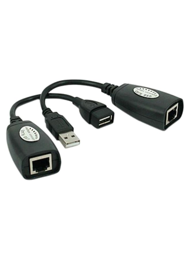 طقم كابل محول وموسع إشارة بمنفذ USB مكون من قطعتين أسود - Image 1