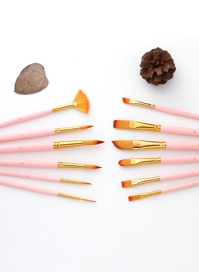 12-Piece Oil Painting Paint Brushes Set Pink - Image 2