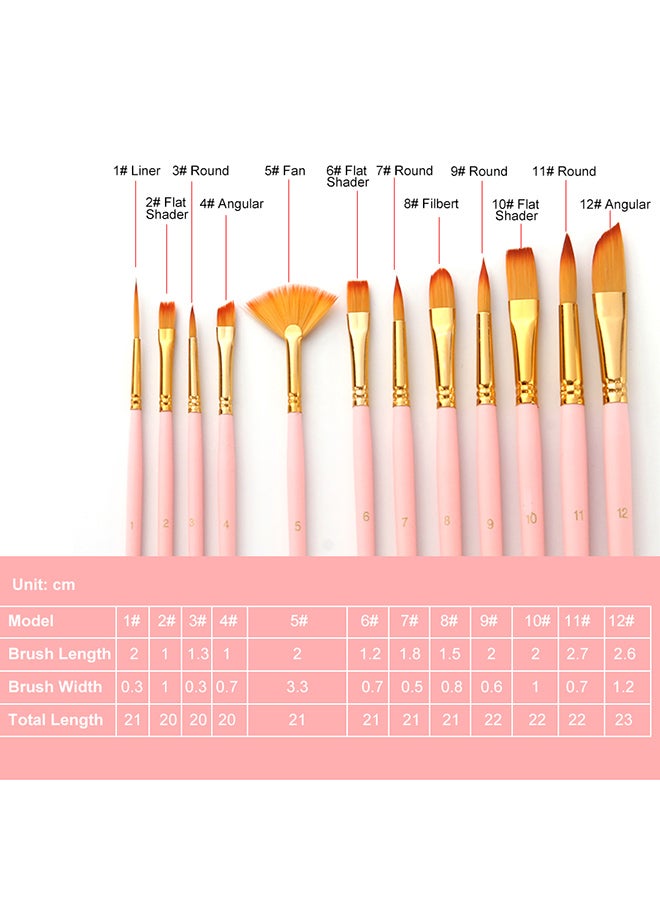12-Piece Oil Painting Paint Brushes Set Pink - Image 4