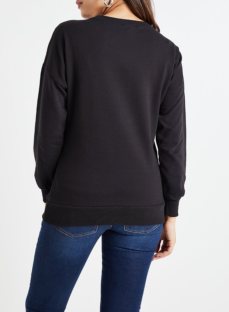 High Streets 3D Applique Detail Embellished Sweatshirt Black  - Image 3