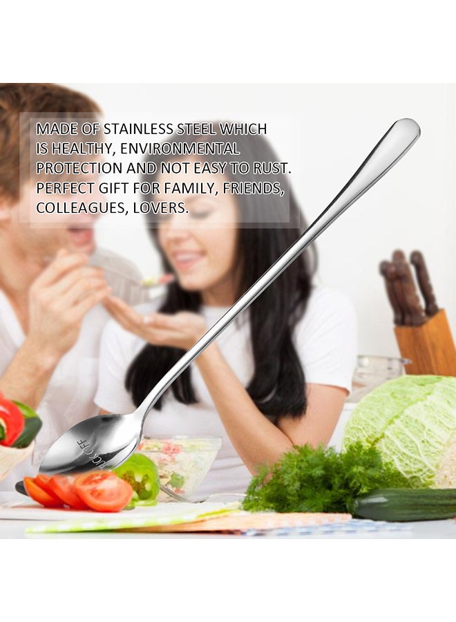 Stainless Steel Custom Stamped Engraved Long Handle Spoon Silver 21cm  - Image 3