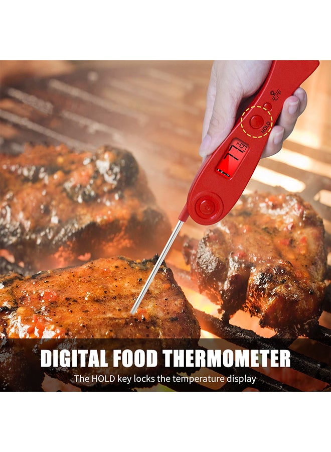 Digital Foldable Probe Food Thermometer Red/Silver