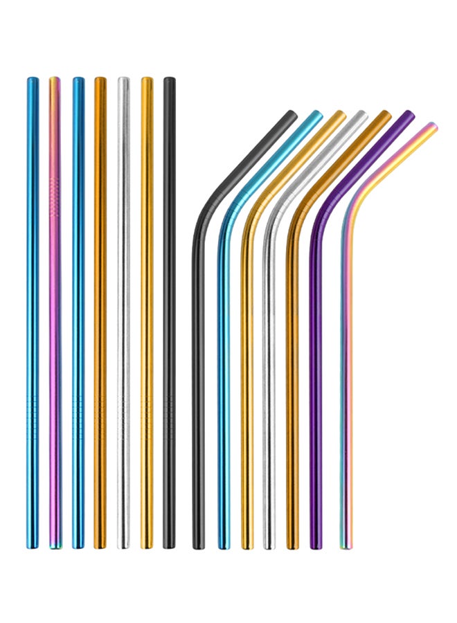 8-Piece Reusable Straw Set With Cleaning Brush And Bag Multicolour