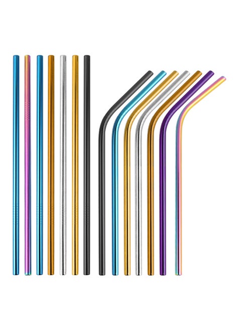 8-Piece Reusable Straw Set With Cleaning Brush And Bag Multicolour