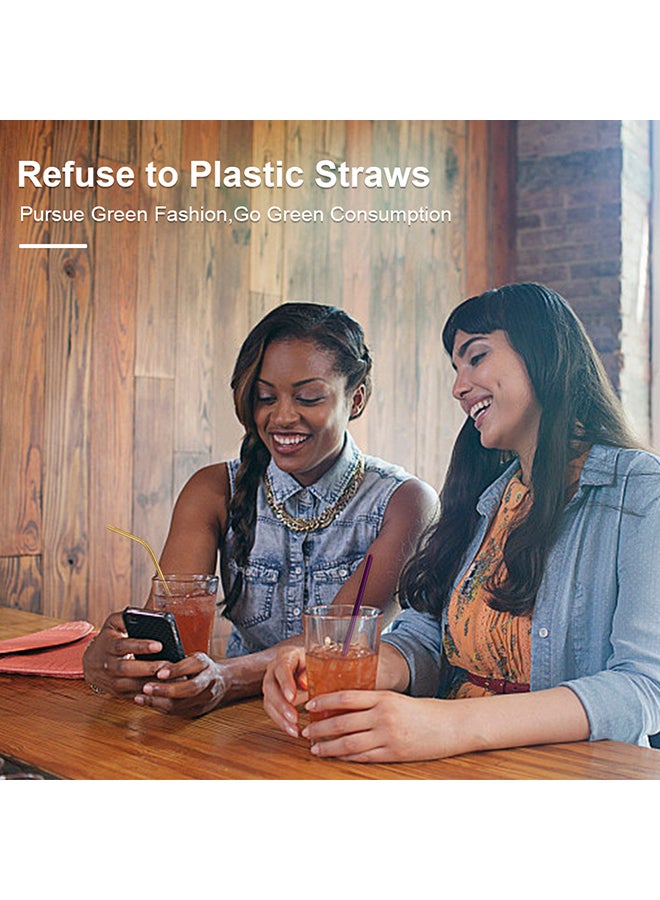 8-Piece Reusable Straw Set With Cleaning Brush And Bag Multicolour