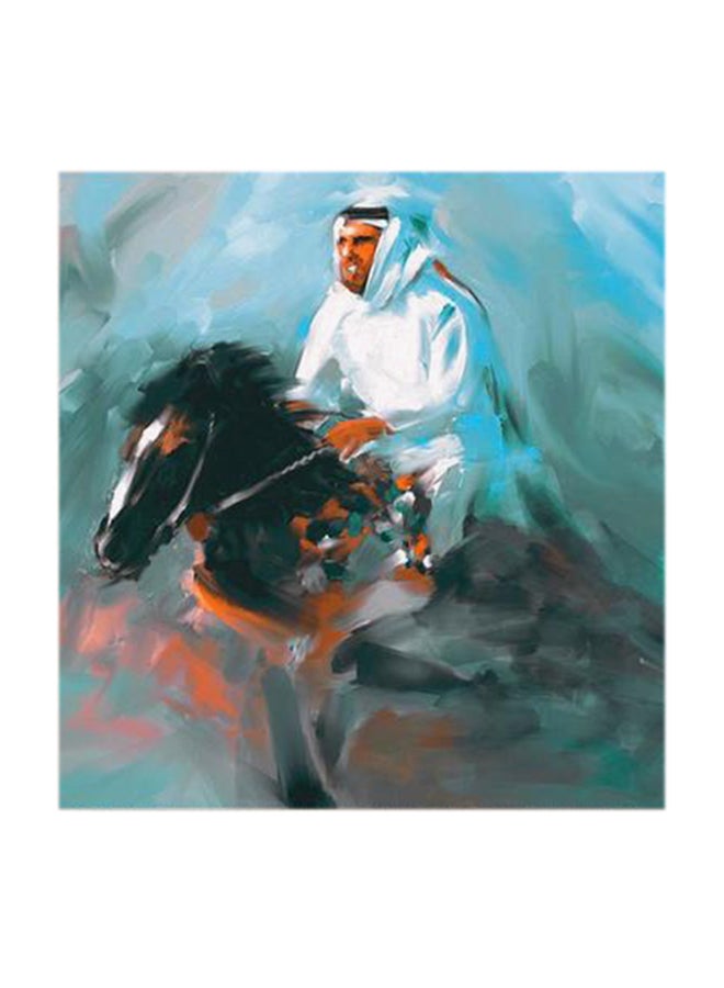 Atiq Man On Horse Abstract MDF Wall Art Multicolour 30x30cm  - Image 1