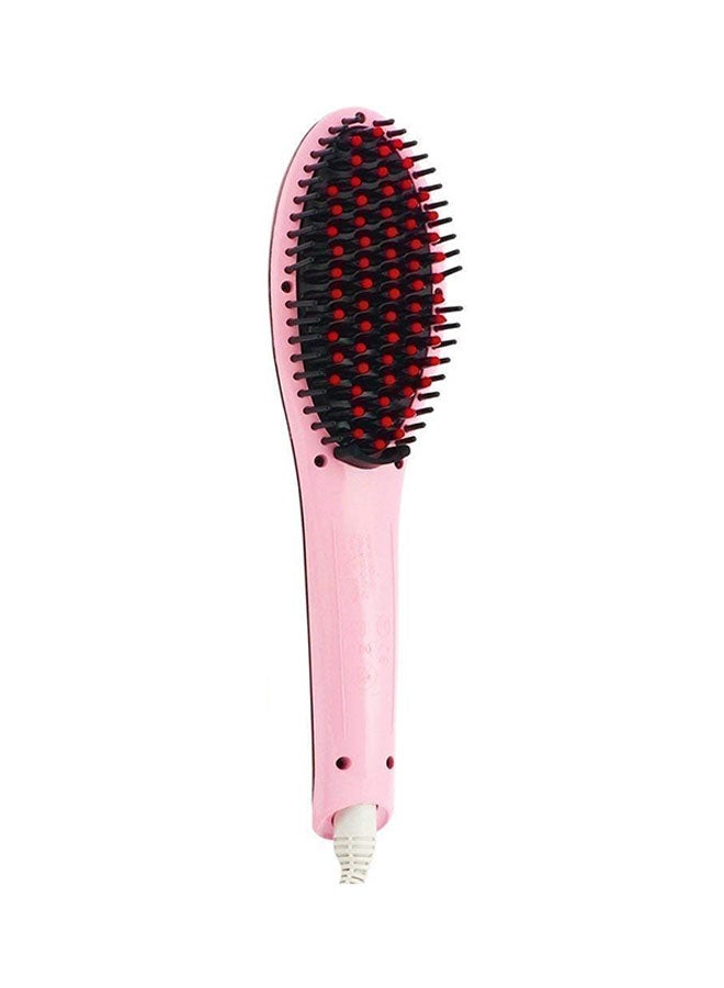 2-In-1 Ceramic Hair Straightener Brush With LCD Screen Pink - Image 1