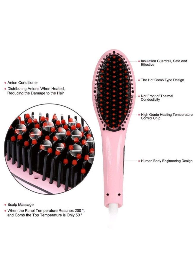 2-In-1 Ceramic Hair Straightener Brush With LCD Screen Pink - Image 3