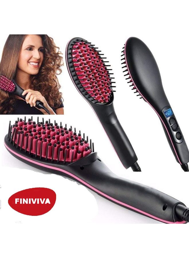Finiviva 2-In-1 Electric Hair Straightening Brush With LCD Display Black/red  - Image 2