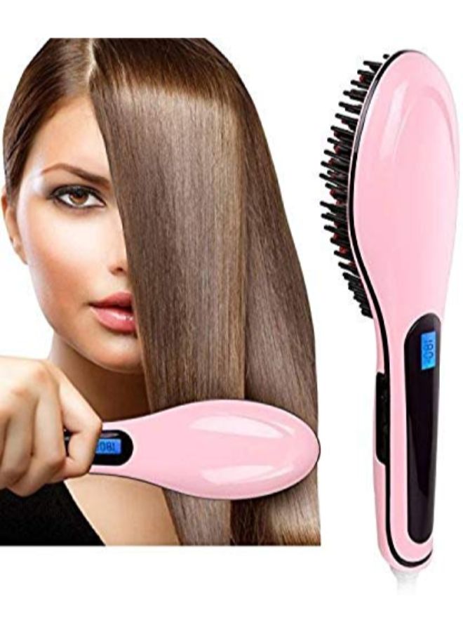 2-In-1 Electric Straightening Comb Brush With LCD Screen Pink - Image 2