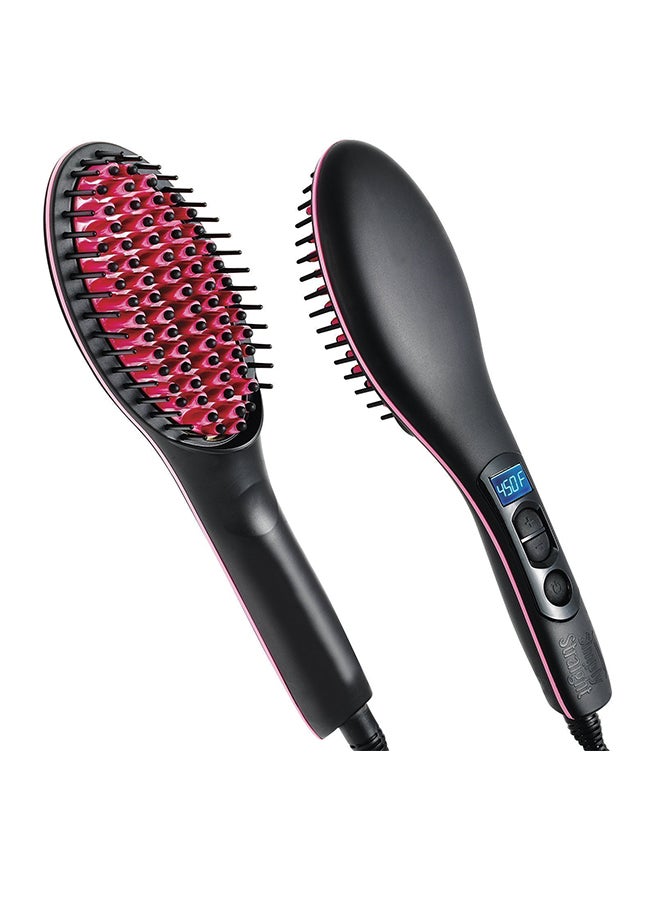 Famous Quality 2-In-1 Ceramic Hair Straightening Brush With LCD Screen Black/Red  - Image 1