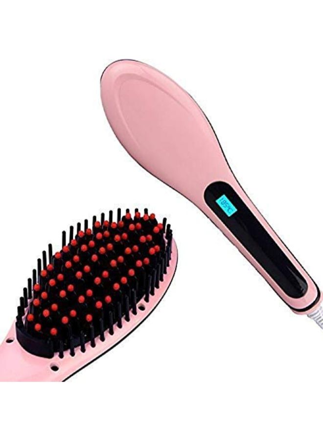2-In-1 Electric Straightening Comb Brush With LCD Screen Pink - Image 3