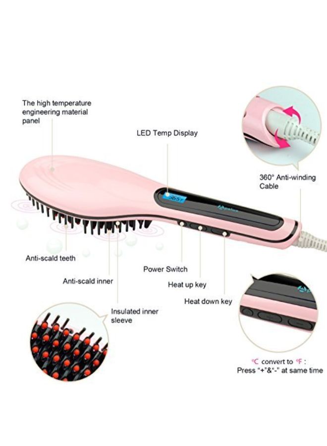 Goank Electric Hair Straightening Brush With LCD Display Pink - Image 2