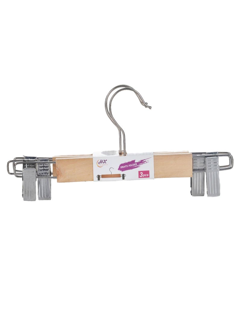 3-Piece Cloth Hanger Set With Clip Silver/Beige 10cm