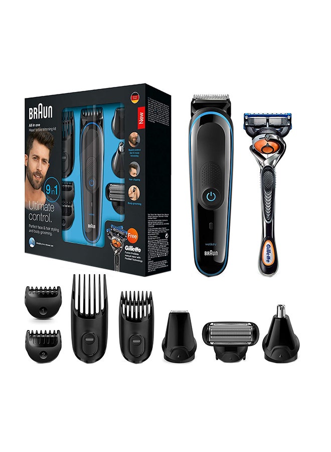 براون آلة تشذيب الشعر شاملة الإمكانات أسود/أزرق 6.4 x 22.8 x 22.4سم - Image 1